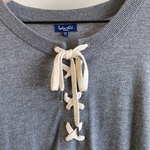 Splendid Cashmere Lace Up Pullover Sz Small - Picture 3 of 6